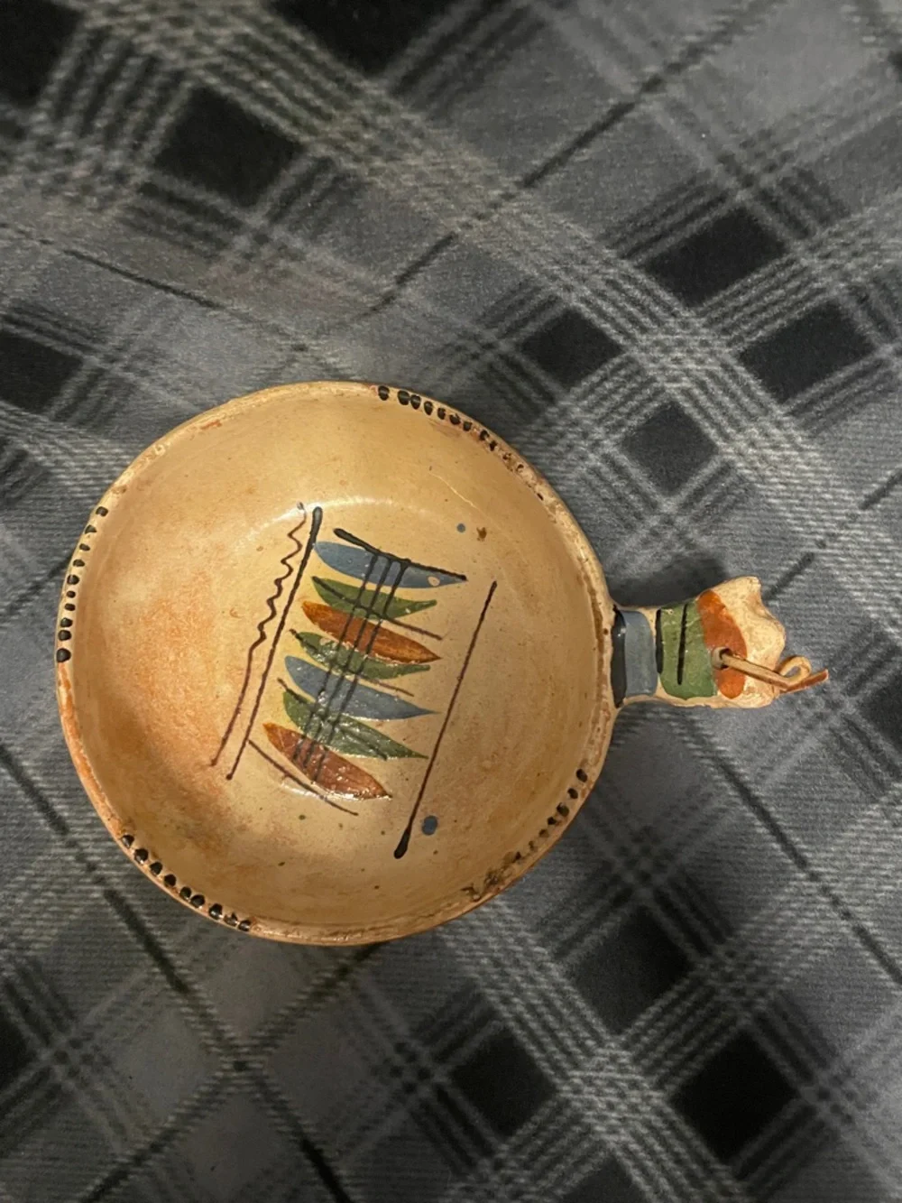 Hand-Painted Ceramic Accent Bowl in Cream, Blue, Green and Orange - Picture 2 of 8